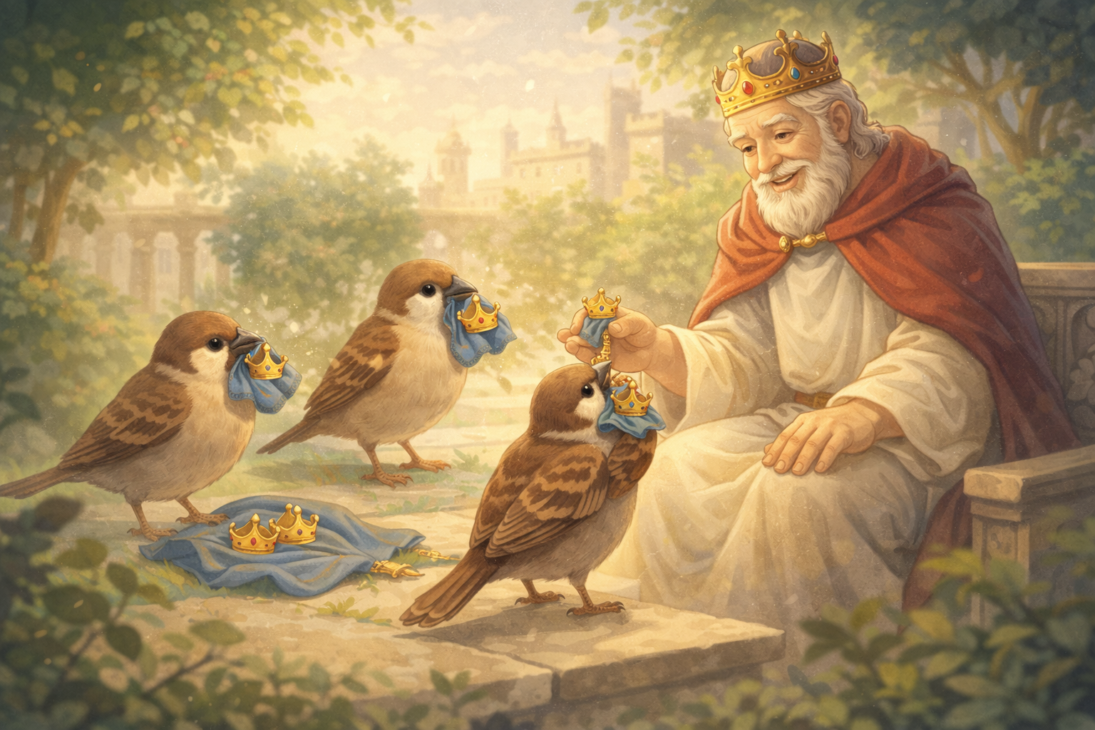 金の冠をかぶった雀