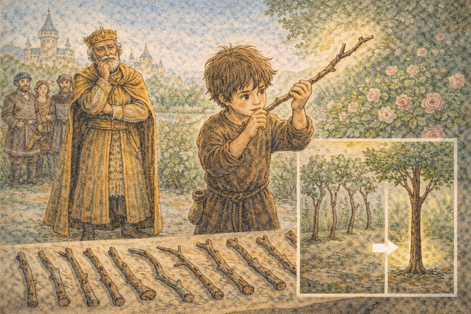 まっすぐな枝はどれ？ 〜庭師の少年と王さまのふしぎな試験〜