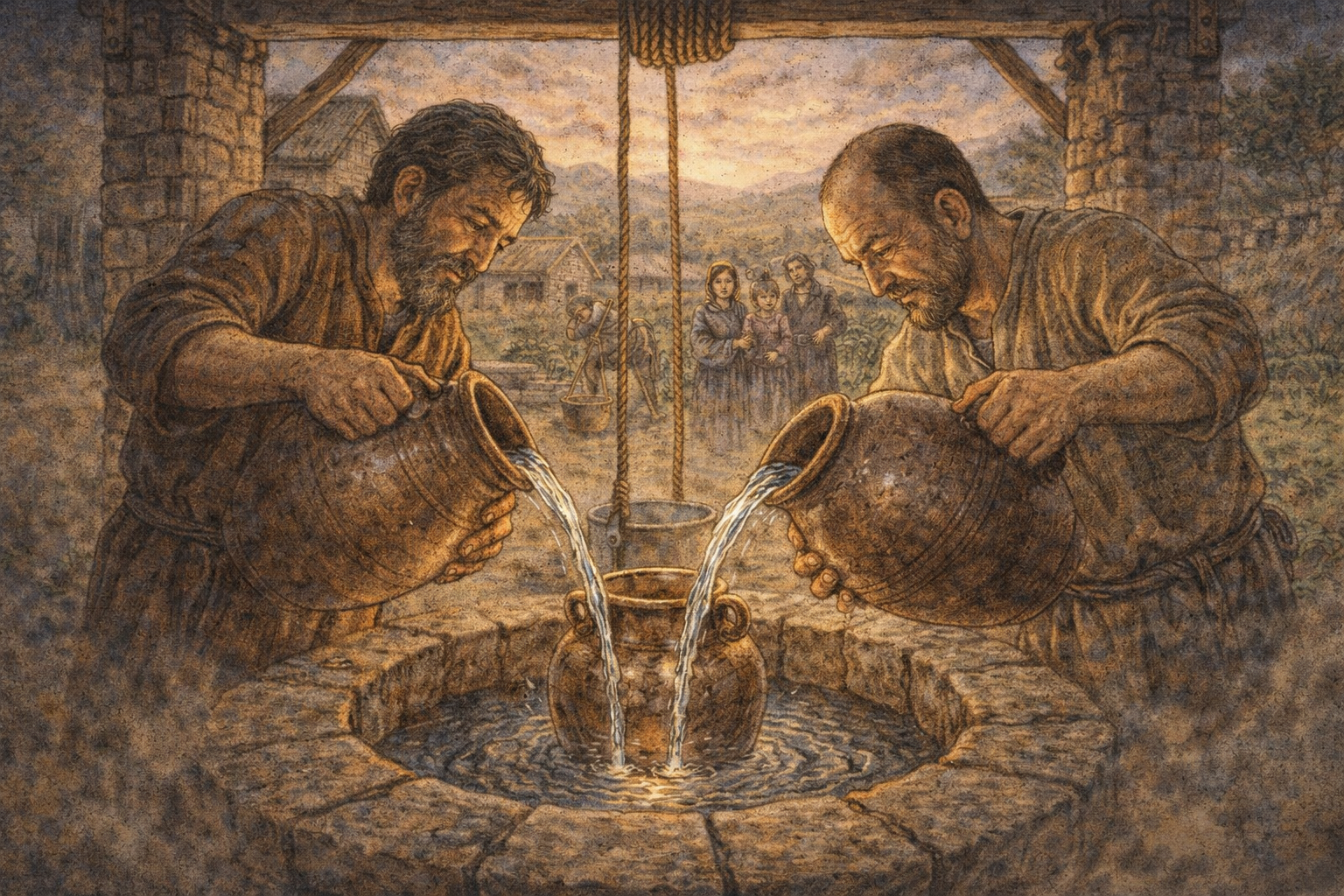 なくならない水差し 〜けんかした二人と井戸ばたの約束〜